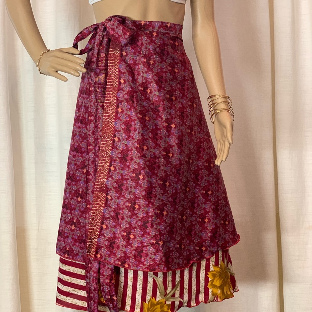 One of a kind double layered silk wrap skirt.